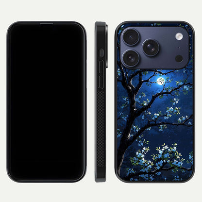 Mystic Floral Night Glass Case for iPhone 17 Pro front & back layout showing elegant floral art and smooth edges