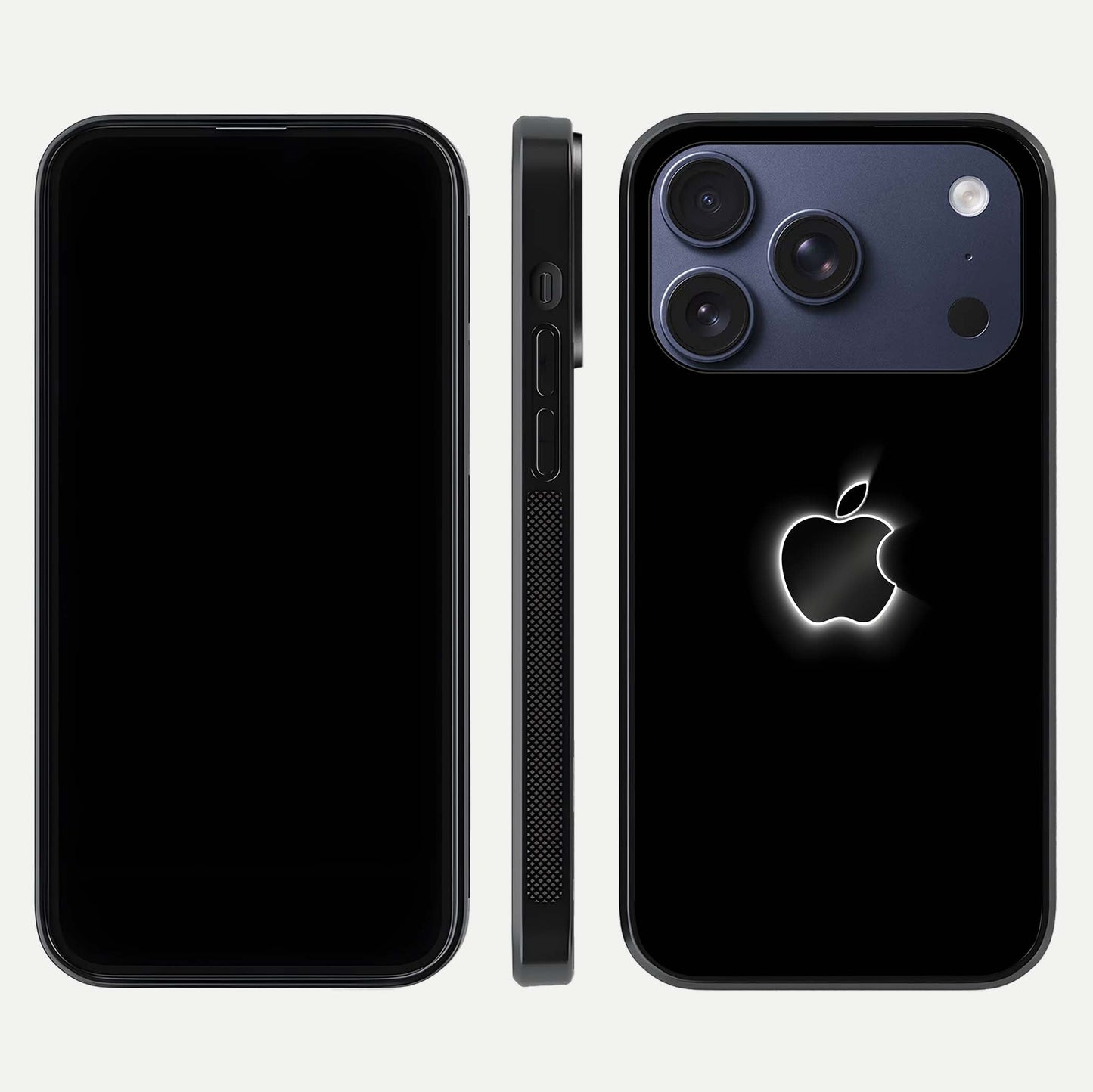 Neon Apple Glow Glass Case for iPhone 17 Pro front & back layout showing bright tones and edge curve