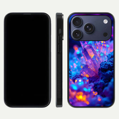 Neon Aura Shards Glass Case for iPhone 17 Pro front & back layout showing vivid tones and edge finish