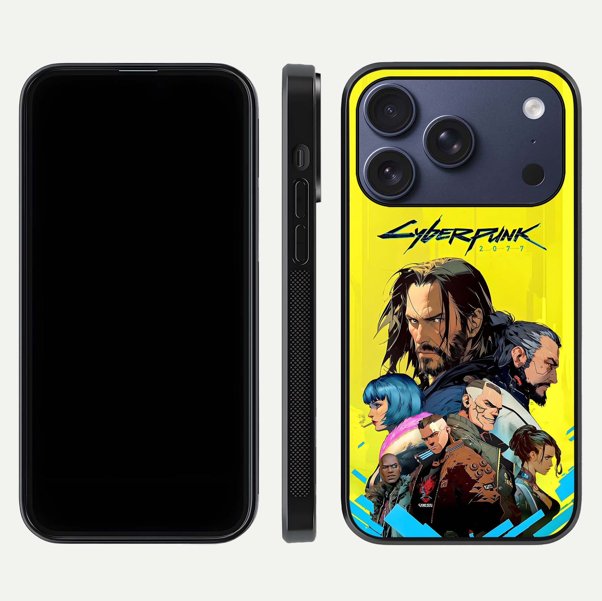 Neon Rebel Genesis Glass Case for iPhone 17 Pro front & back layout highlighting futuristic theme and curves