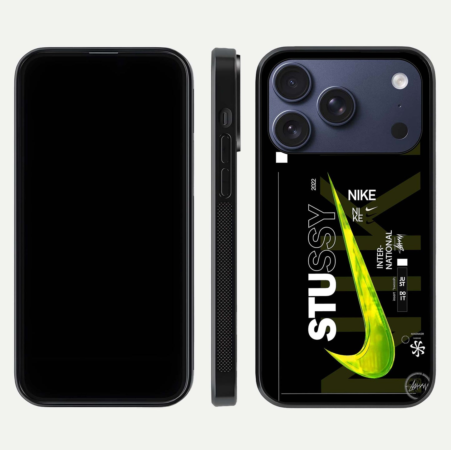 Neon Street Edition Glass Case for iPhone 17 Pro front & back layout highlighting street art vibe and edges