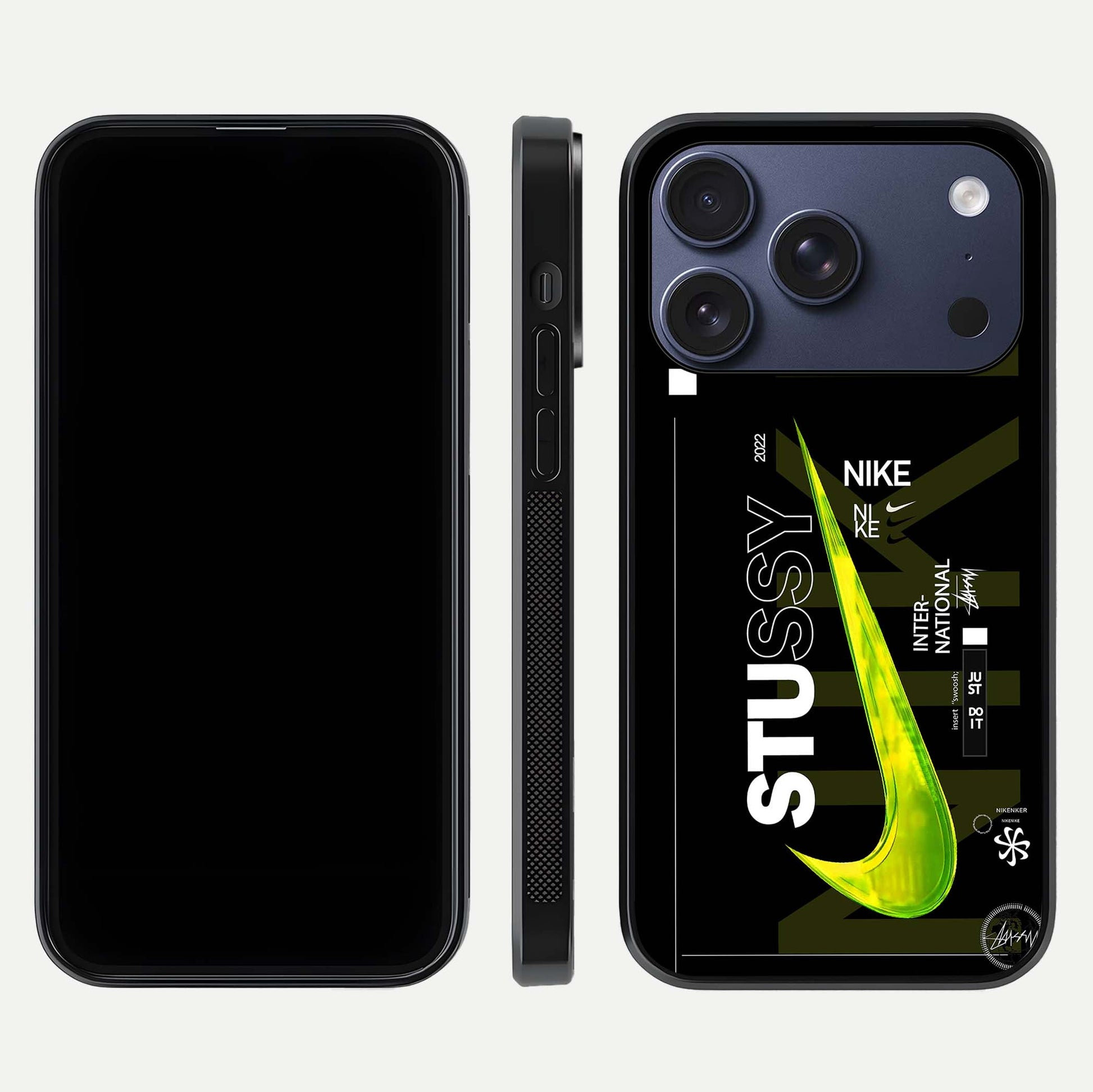 Neon Street Edition Glass Case for iPhone 17 Pro front & back layout highlighting street art vibe and edges