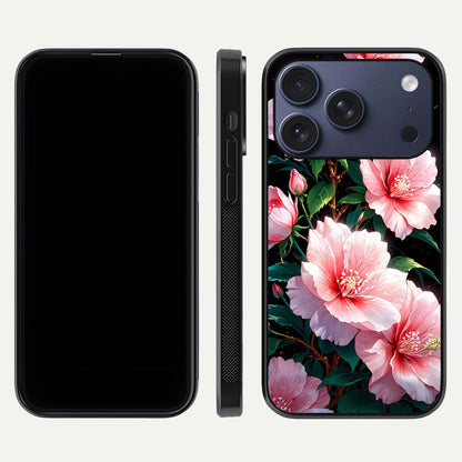 Peach Flower Glass Case for iPhone 17 Pro front & back layout showing elegant floral tones and smooth edges