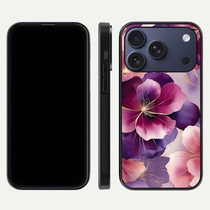 Pink Bouquet Florals Glass Case for iPhone 17 Pro front & back layout highlighting vivid petals and smooth edges