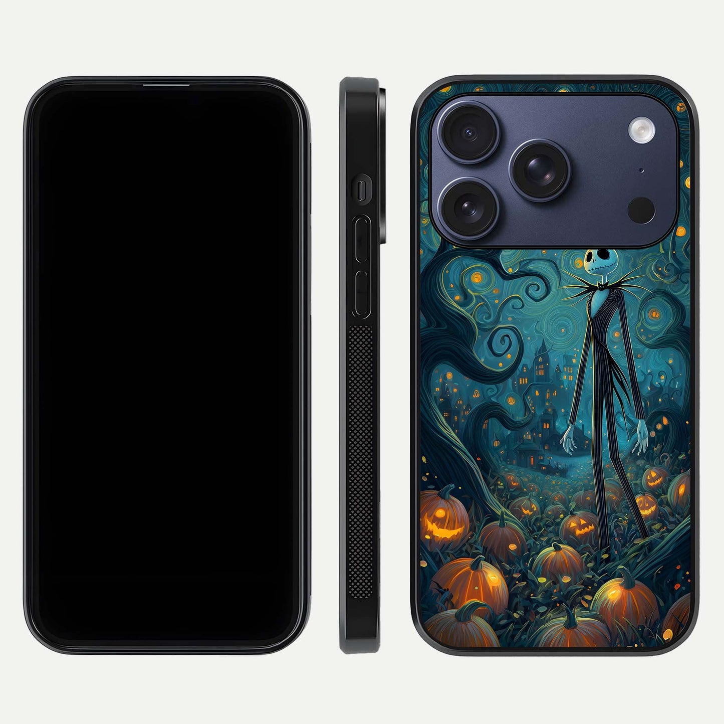 Pumpkin Moonlight Tale Glass Case for iPhone 16 Pro front & back layout showing festive orange tone and edges