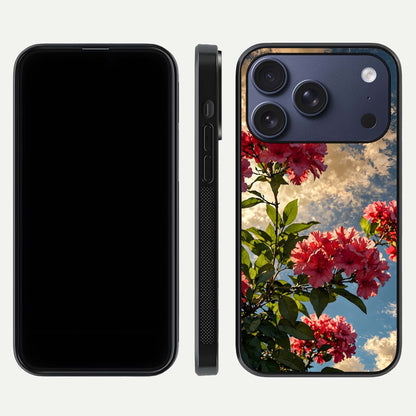 Red & White Marble Glass Case for iPhone 16 Pro front & back layout showing rich contrast and clean glass edges