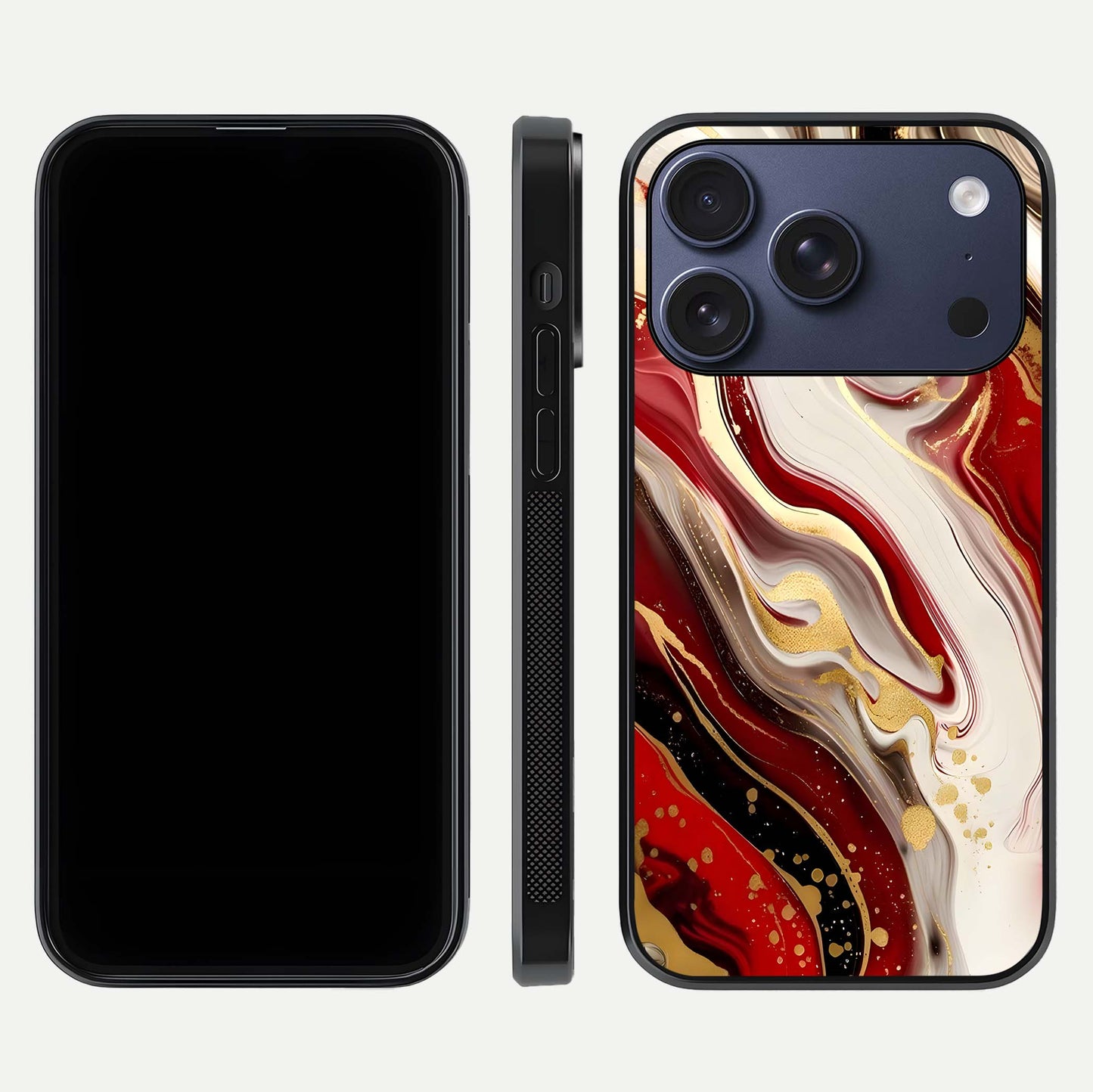 Red & White Marble Glass Case For iPhone 17 Pro