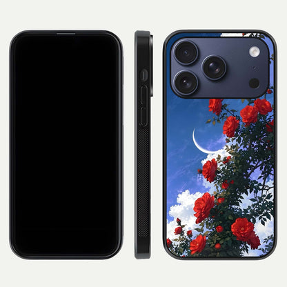 Rose Drift Flowers Glass Case for iPhone 17 Pro front & back layout showing rose gradient tones and edges