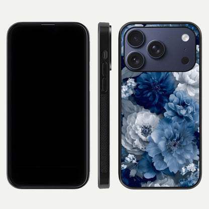 Royal Bloom Garden Glass Case for iPhone 16 Pro front & back layout showing soft tones and curved glass design