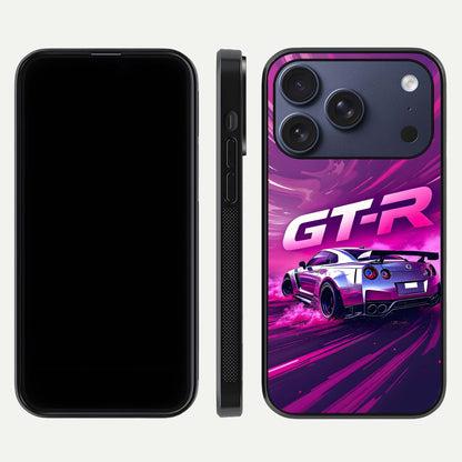 Speed Drift Legend Glass Case for iPhone 17 Pro front & back layout showing bold tones and smooth edges
