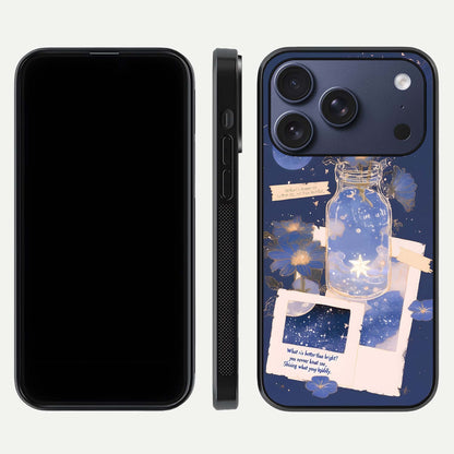Starlit Cosmic Jar Glass Case for iPhone 17 Pro front & back layout showing cosmic pattern and curved glass edge