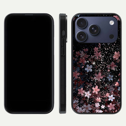 Starlit Flower Dreams Glass Case for iPhone 17 Pro front & back layout showing soft bloom design and curved edge