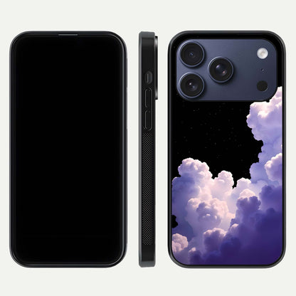 Starlit Night Whispers Glass Case for iPhone 17 Pro front & back layout showing moon tones and curved edges