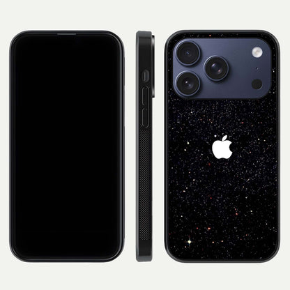 Starry Apple Galaxy Glass Case for iPhone 17 Pro front & back layout showing cosmic tones and sleek edge