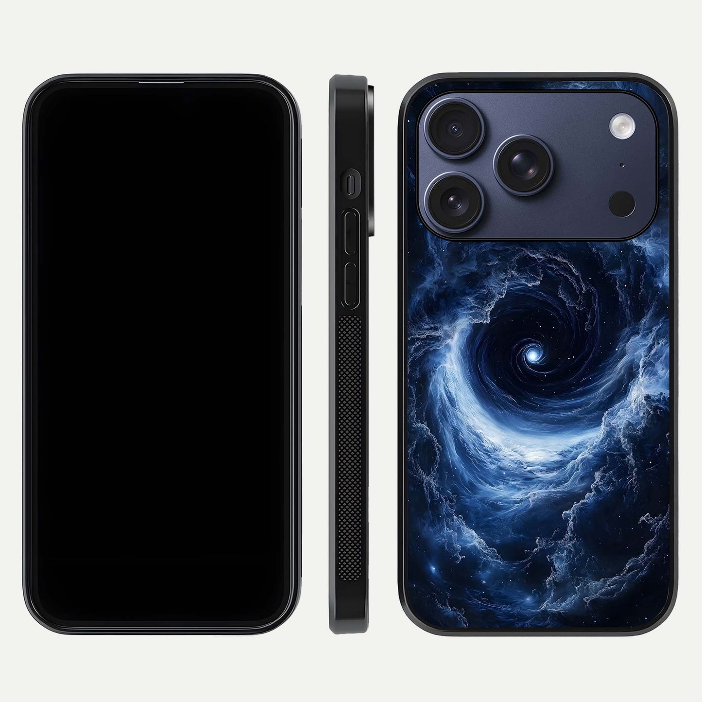 Stunning Galaxy Glass Case for iPhone 17 Pro front & back layout showing deep cosmic hues and clean edges