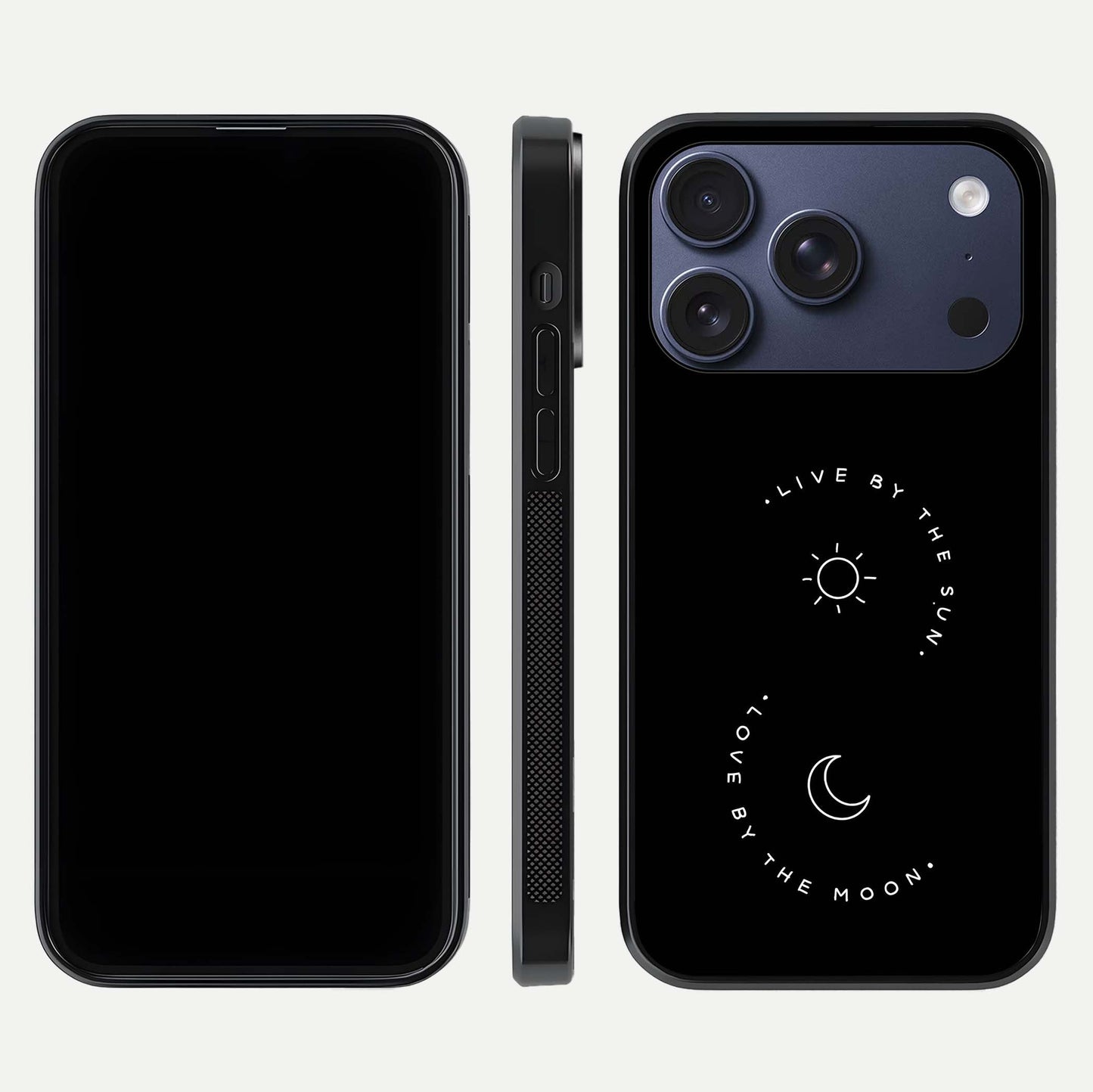 Sun Moon Balance Glass Case for iPhone 17 Pro front & back layout showing smooth gradient and balanced design