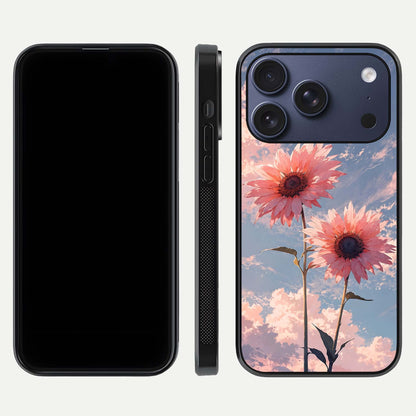 Sunlit Daisy Glow Glass Case for iPhone 17 Pro front & back layout showing vibrant sunlight hues and clean edge