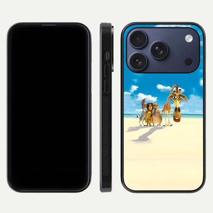 Tropical Fun Squad Glass Case for iPhone 16 Pro front & back layout showing fun pattern and smooth edges