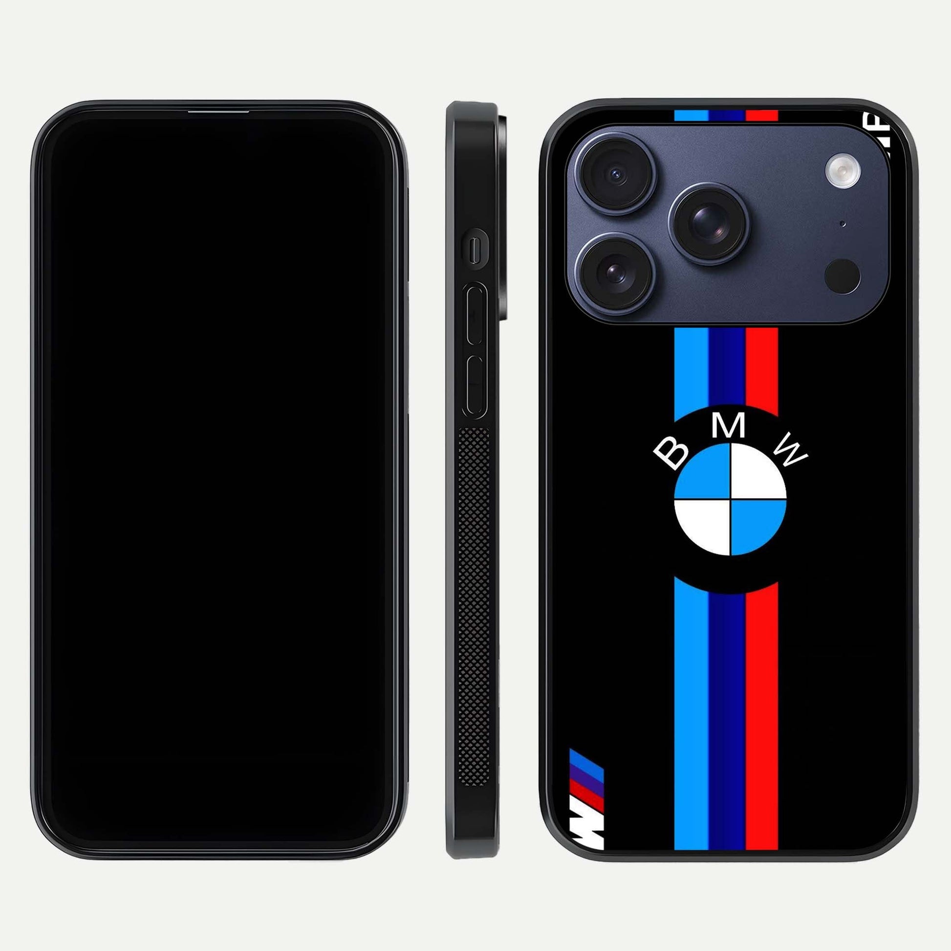 Turbo BMW Beast Glass Case for iPhone 17 Pro front & back layout showing bold design and smooth finish