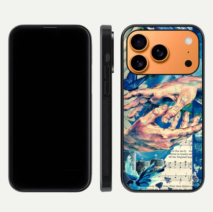 Aesthetic Divider Glass Case for iPhone 17 Pro Max front and back view layout showing black front display and minimal divider glass back