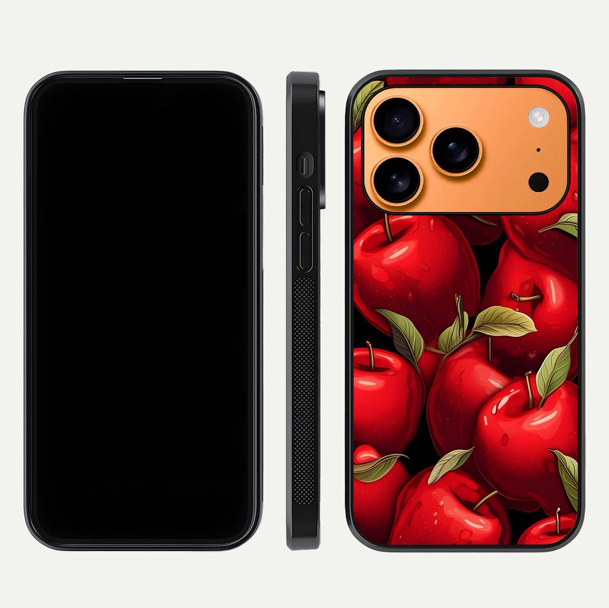 Apple Pattern Glass Case for iPhone 17 Pro Max front and back layout highlighting clean lines and protective glass finish