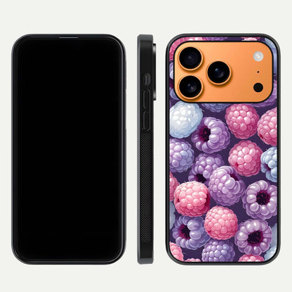 Berry Candy Pop Glass Case for iPhone 17 Pro Max front-and-back layout showing colorful pattern and sleek protective frame