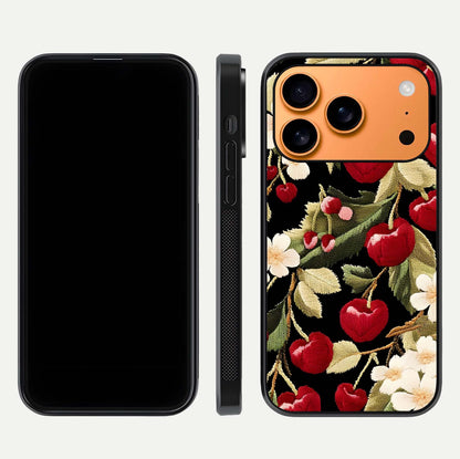 Bloom Thread Art Glass Case for iPhone 17 Pro Max front-and-back layout showing smooth edges and high-clarity print