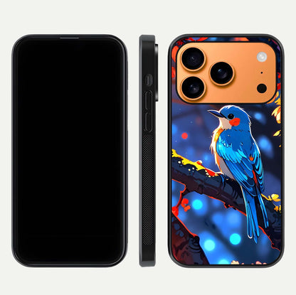 Blooming Spendor Bird Glass Case for iPhone 17 Pro Max front-and-back view showing nature print and protective edge