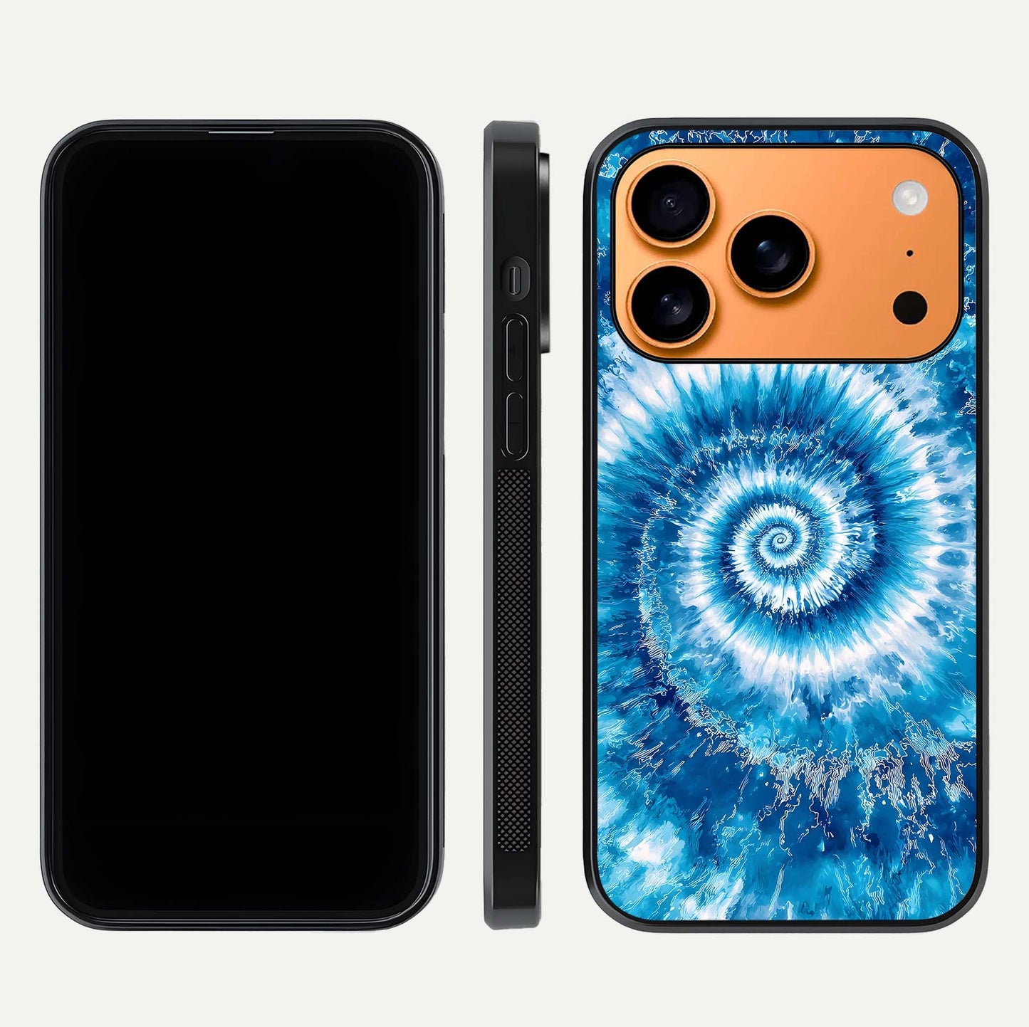 Blue Galaxy Wave Glass Case for iPhone 17 Pro Max front-and-back layout showing gradient flow and shine clarity