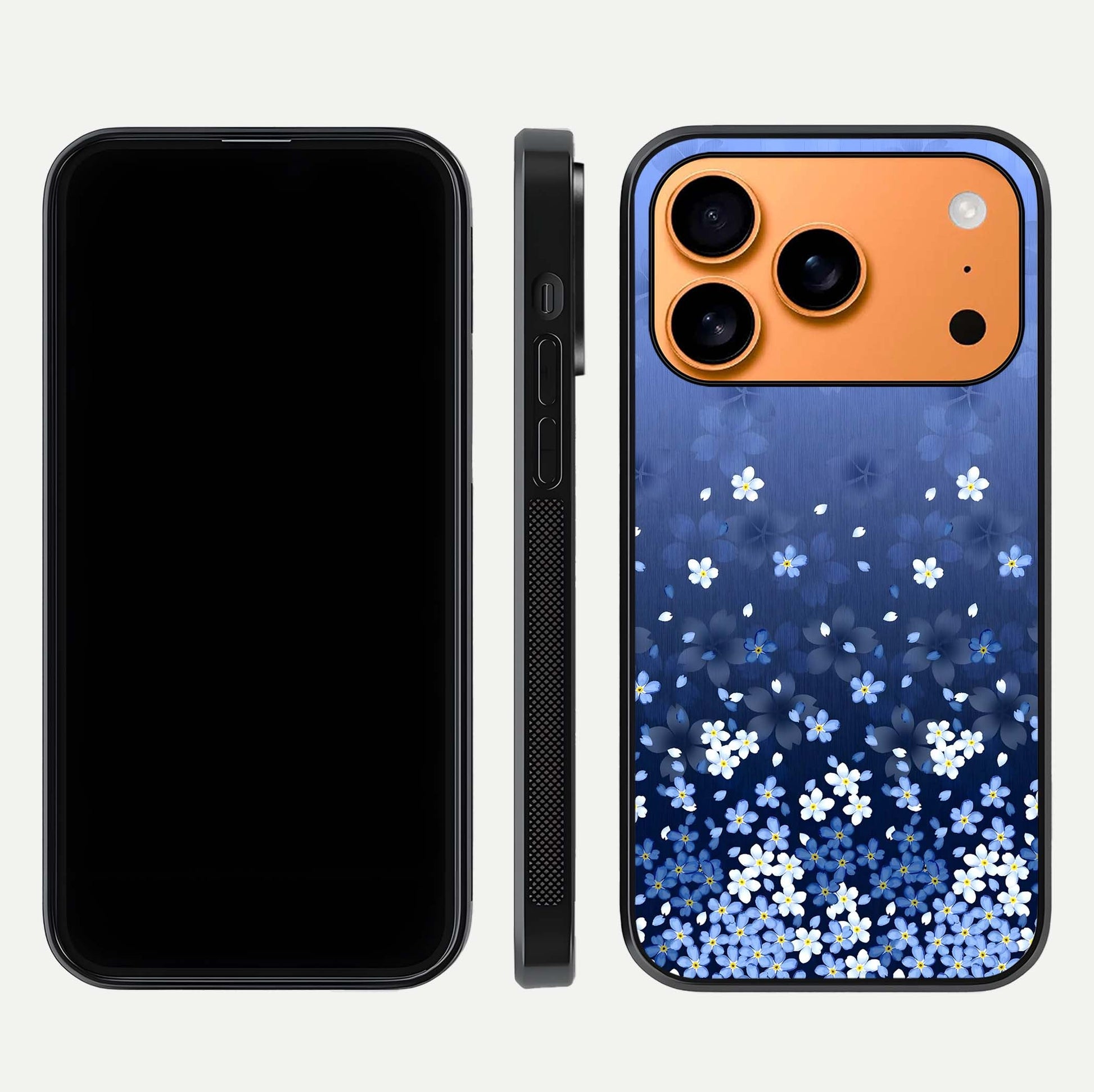 Blue Starry Glass Case for iPhone 17 Pro Max dual-view layout showing star spread and smooth edge shine