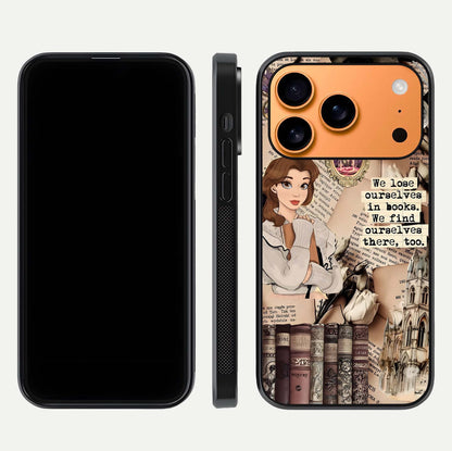 Bookish Dream World Glass Case for iPhone 17 Pro Max dual-view layout displaying colorful fantasy print and edge finish