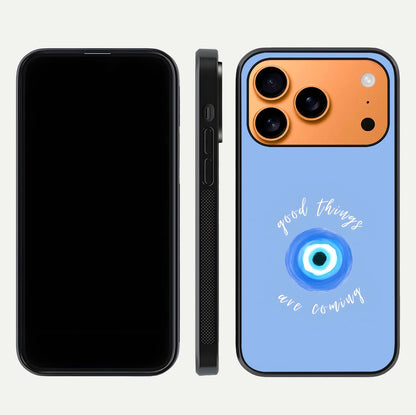 Bright Future Ahead Glass Case for iPhone 17 Pro Max front-and-back layout showing clean font style and gloss shine