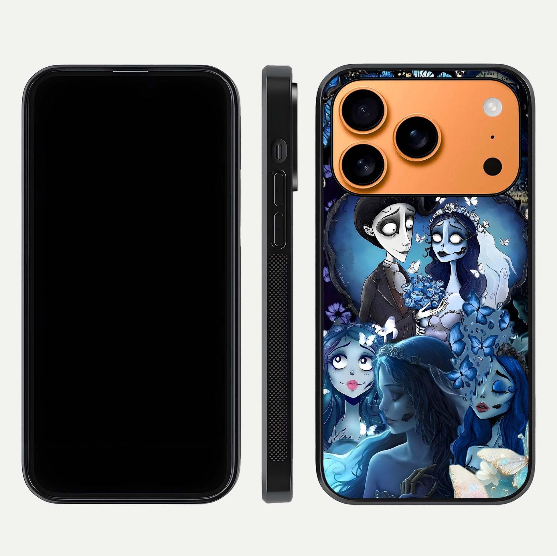 Butterfly Ghost Soul Glass Case for iPhone 17 Pro Max front-and-back layout highlighting dark art balance and HD shine