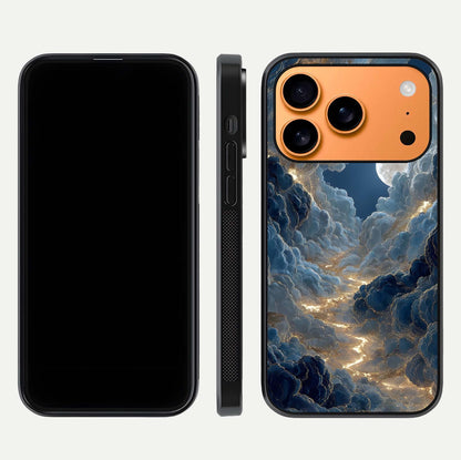 Celestial Cloud Road Glass Case for iPhone 17 Pro Max front-and-back layout displaying balance between light and depth