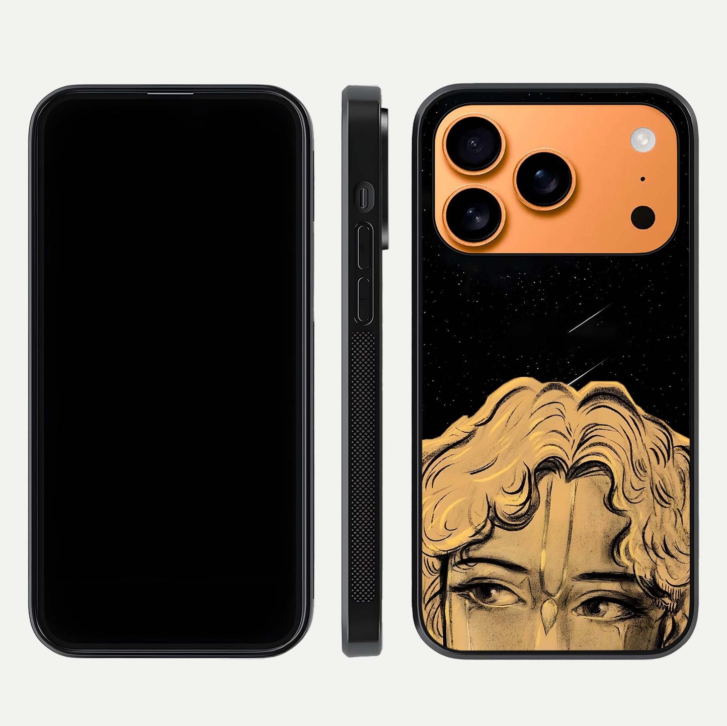 Celestial God’s Plan Glass Case for iPhone 17 Pro Max front & back layout showing smooth finish and spiritual art