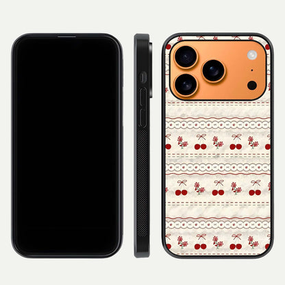 Cherry Bloom Charm Glass Case for iPhone 17 Pro Max front-and-back layout displaying floral art and smooth finish