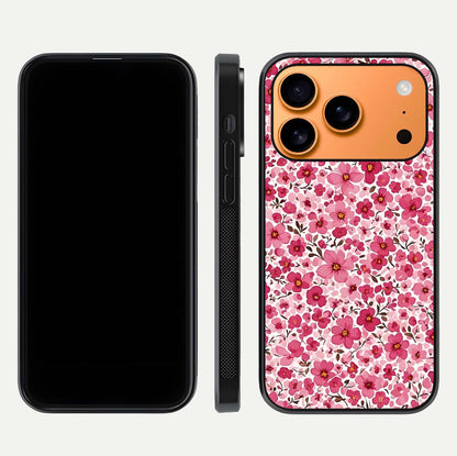 Cherry Blossom Charm Glass Case for iPhone 17 Pro Max dual-view layout showing elegant floral balance and HD gloss