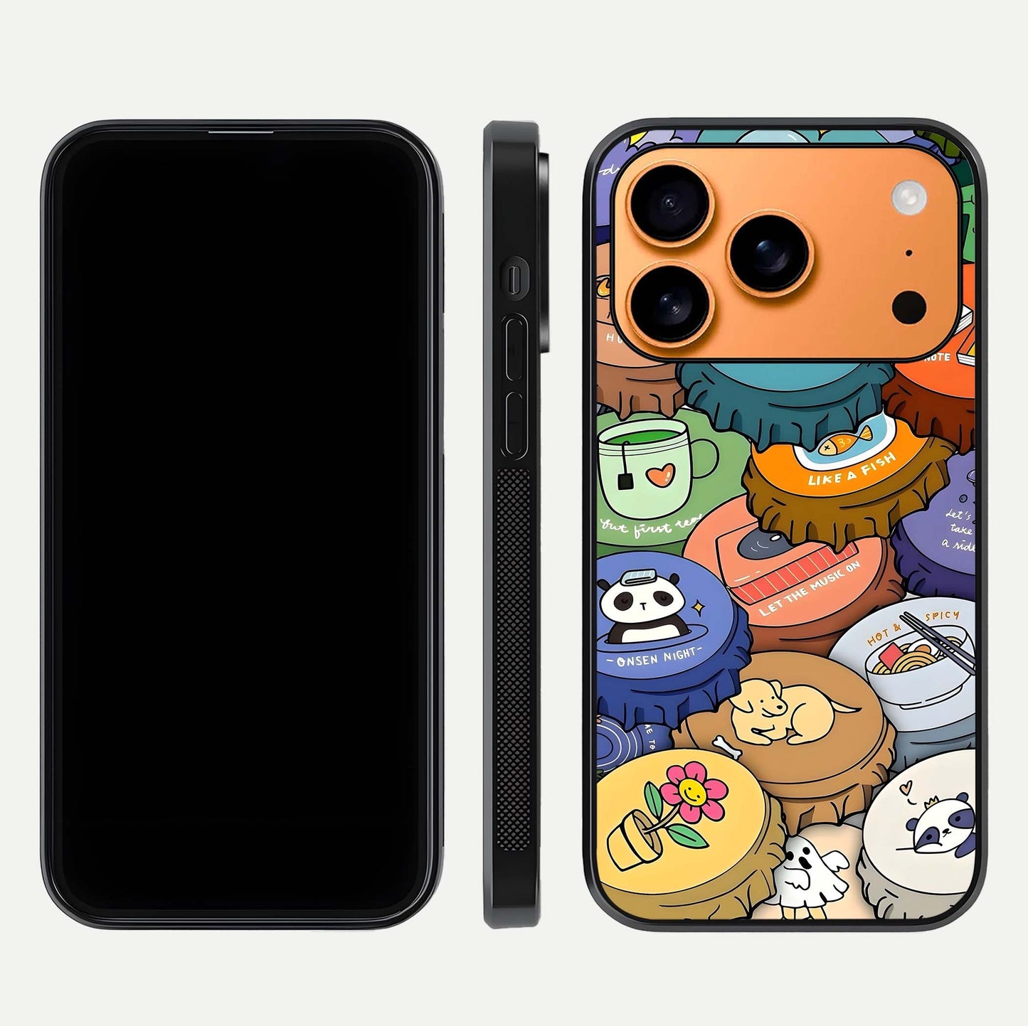 Coins Patterns Glass Case for iPhone 17 Pro Max dual-view layout displaying elegant art and glass clarity