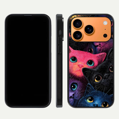 Cosmic Cats Dreams Glass Case for iPhone 17 Pro Max dual-view layout displaying HD print and glossy shine