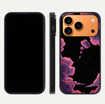 Cosmic Cloud Journey Glass Case for iPhone 17 Pro Max dual-view layout displaying celestial tones and edge clarity