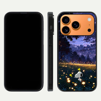 Firefly Meadow Magic Glass Case for iPhone 17 Pro Max dual-view layout displaying enchanting tones and curved edges