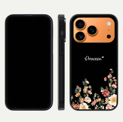 Floral Design Personalized Custom Name Glass Case for iPhone 17 Pro Max dual-view layout displaying artistic tones and curved finish