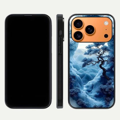 Frozen Serenity Gate Glass Case for iPhone 17 Pro Max dual-view layout displaying winter theme and smooth curves