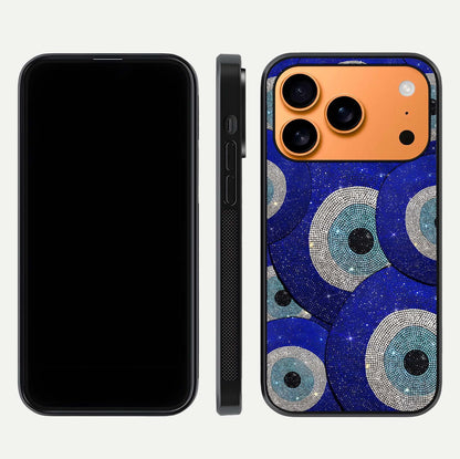 Galaxy Eye Flow Glass Case for iPhone 17 Pro Max front and back view layout displaying cosmic art and curved glass borders