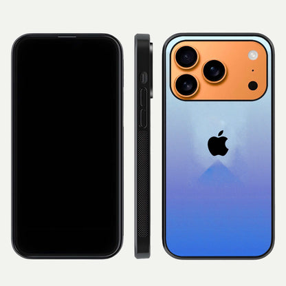 Gradient Apple Vibe Glass Case for iPhone 17 Pro Max front and back view layout highlighting minimalist Apple design and curved edges