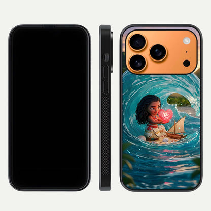 Heart of Ocean Glass Case for iPhone 17 Pro Max front and back view layout highlighting sea-themed art and curved glass edges
