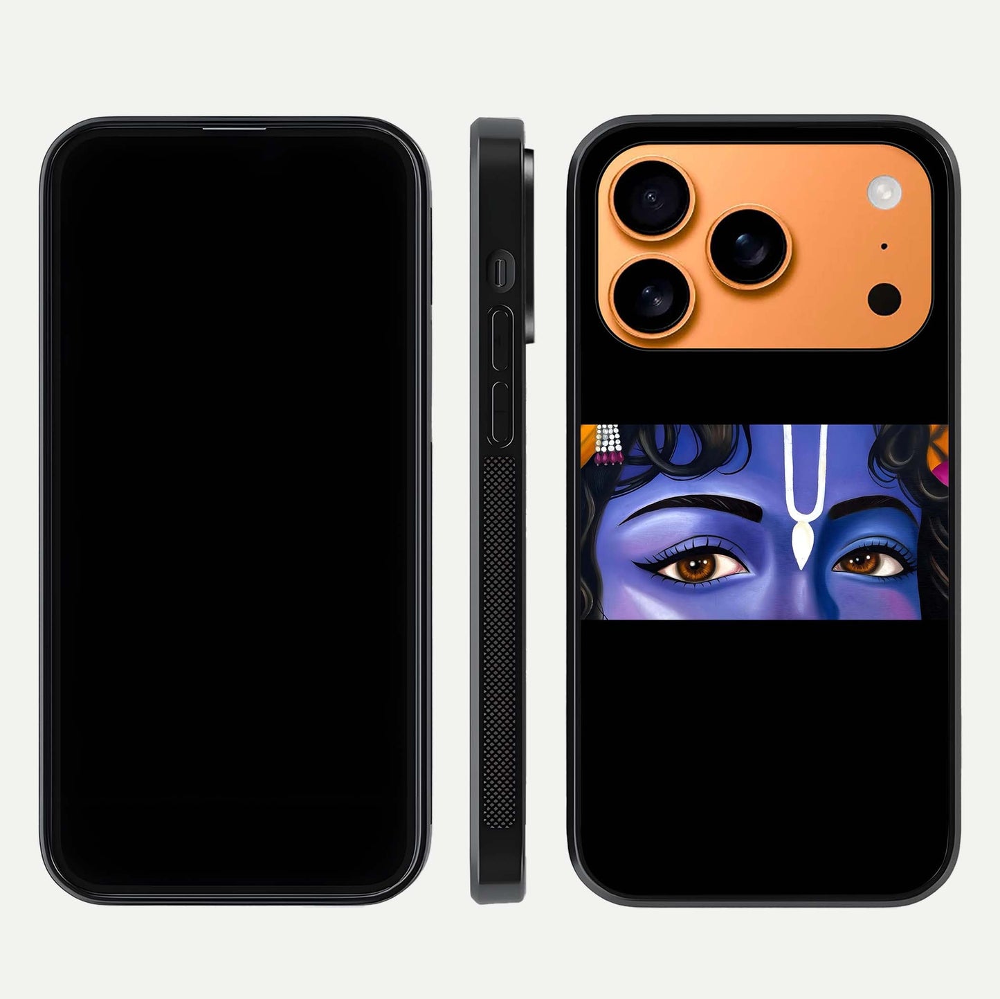 Krishna Eye Glass Case for iPhone 17 Pro Max front and back view layout highlighting detailed spiritual motif