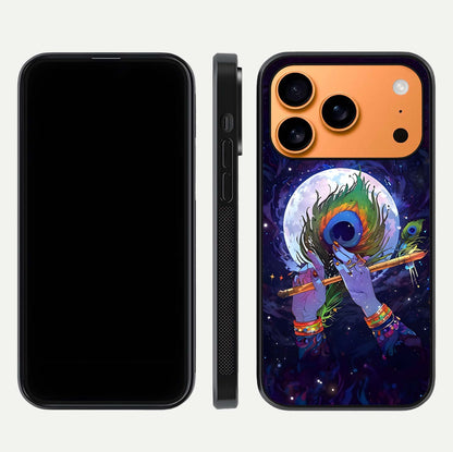 Krishna Hands Art Glass Case for iPhone 17 Pro Max front and back view layout displaying soft edges and spiritual tones