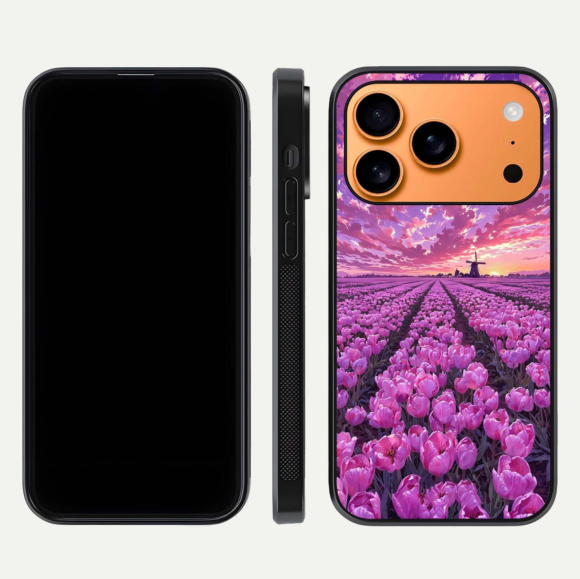 Lavender Dream Skies Glass Case for iPhone 17 Pro Max front and back view layout highlighting dreamy sky gradient