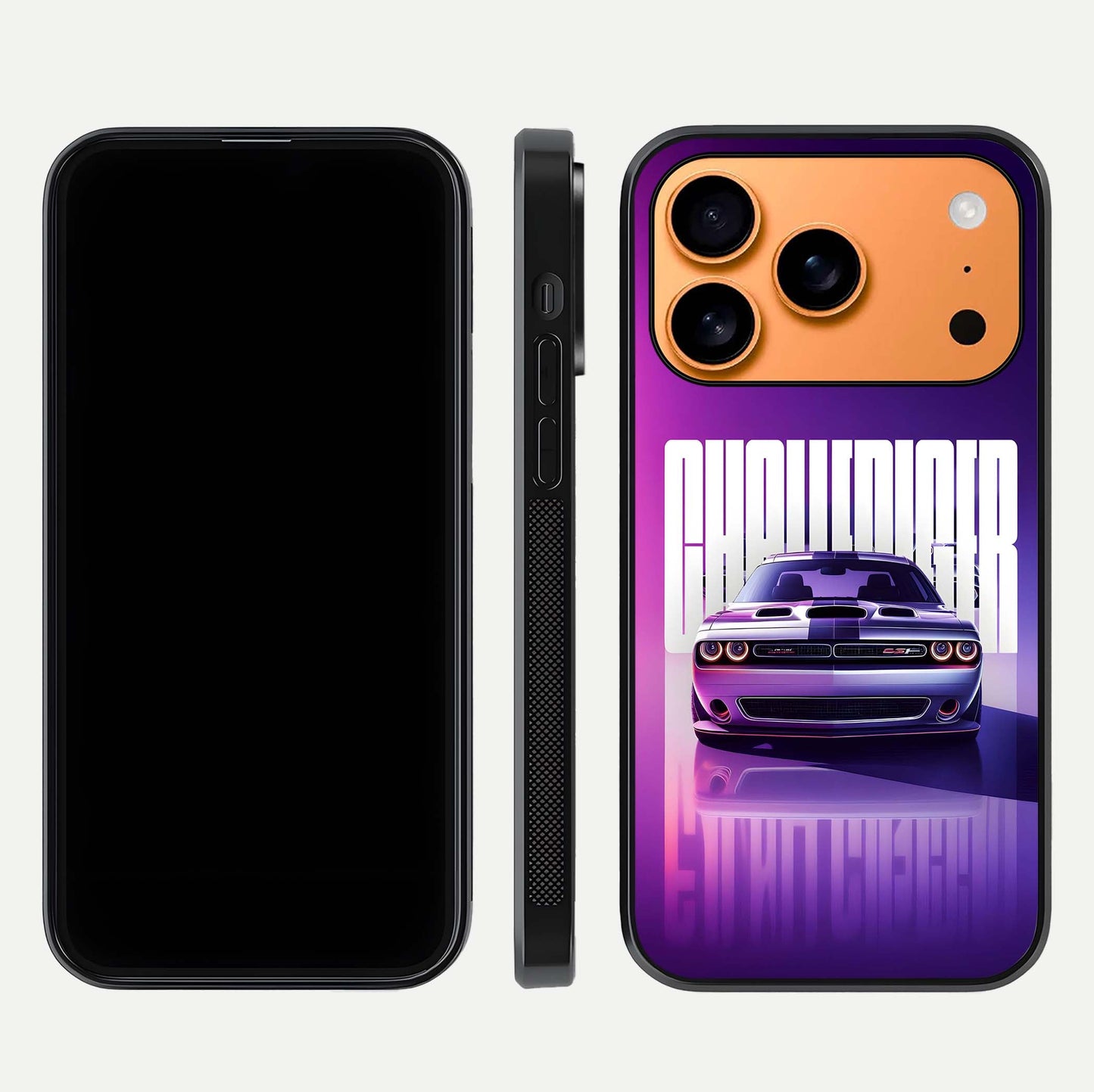 Midnight Muscle Ride Glass Case for iPhone 17 Pro Max front & back layout with dark automotive tones and edges